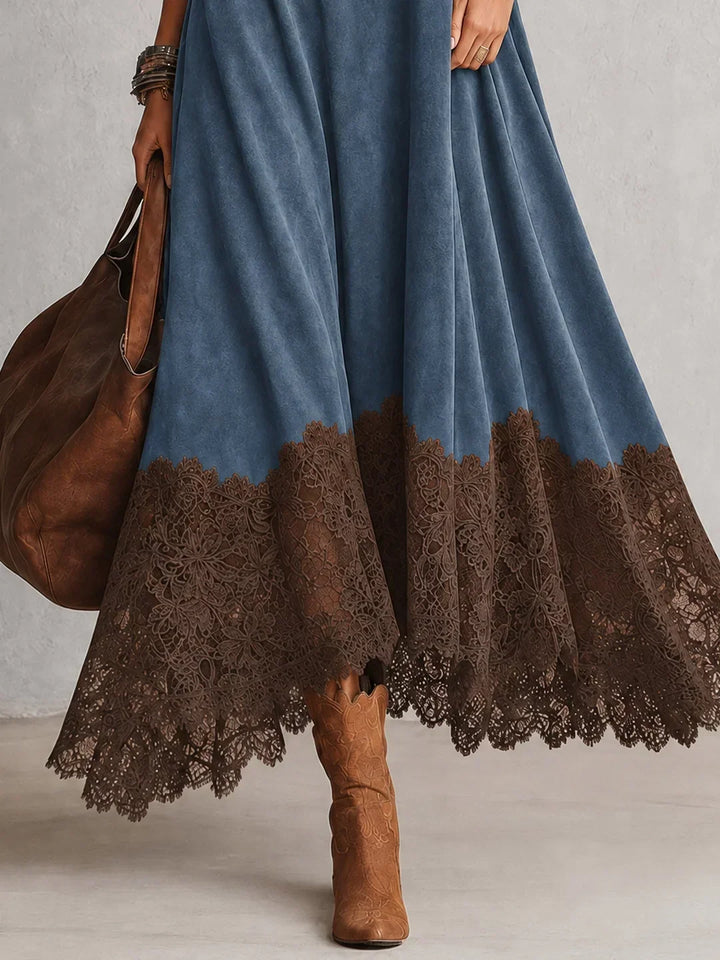 Amy | Suede-Effect Maxi Dress with Lace Hem