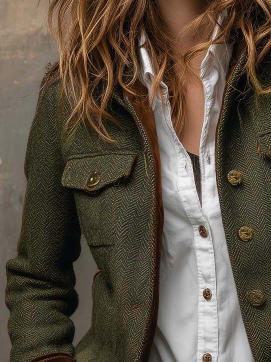 Dolores | Herringbone Blazer with Contrast Trim