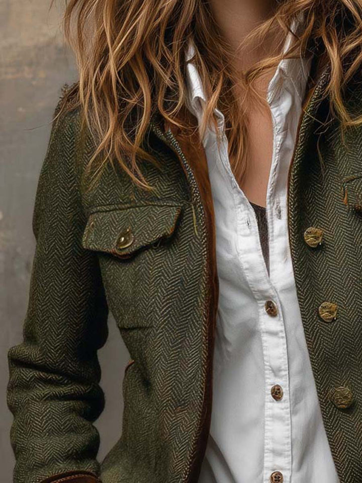 Dolores | Herringbone Blazer with Contrast Trim