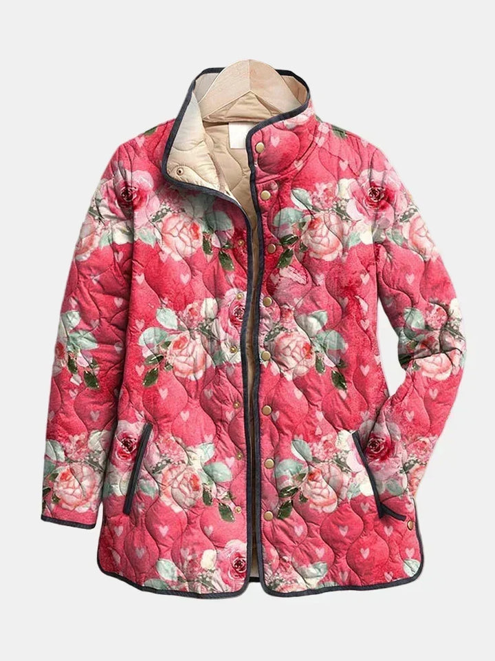 Donna | Charming Pink Floral Print Quilted Jacket