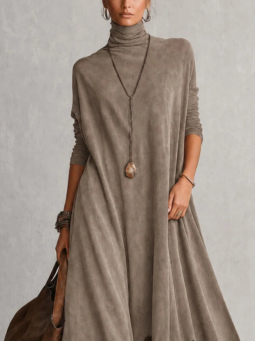 Amy | Suede-Effect Maxi Dress with Lace Hem