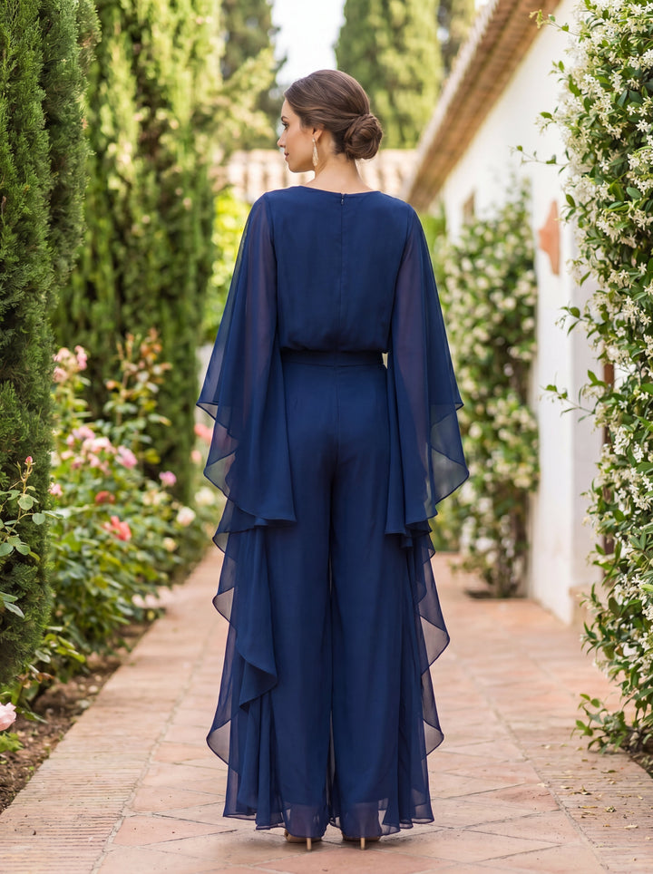 Lenorah Cape-Sleeve Chiffon Two-Piece Set