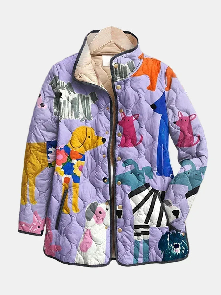 Angela | Casual Quilted Jacket with Dog Print