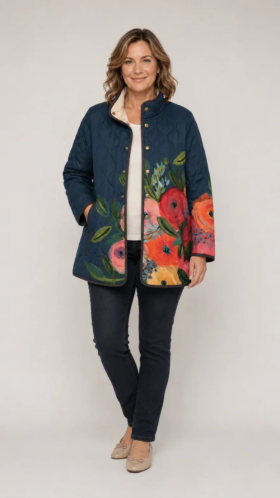Carol | Vintage Floral Print Quilted Jacket