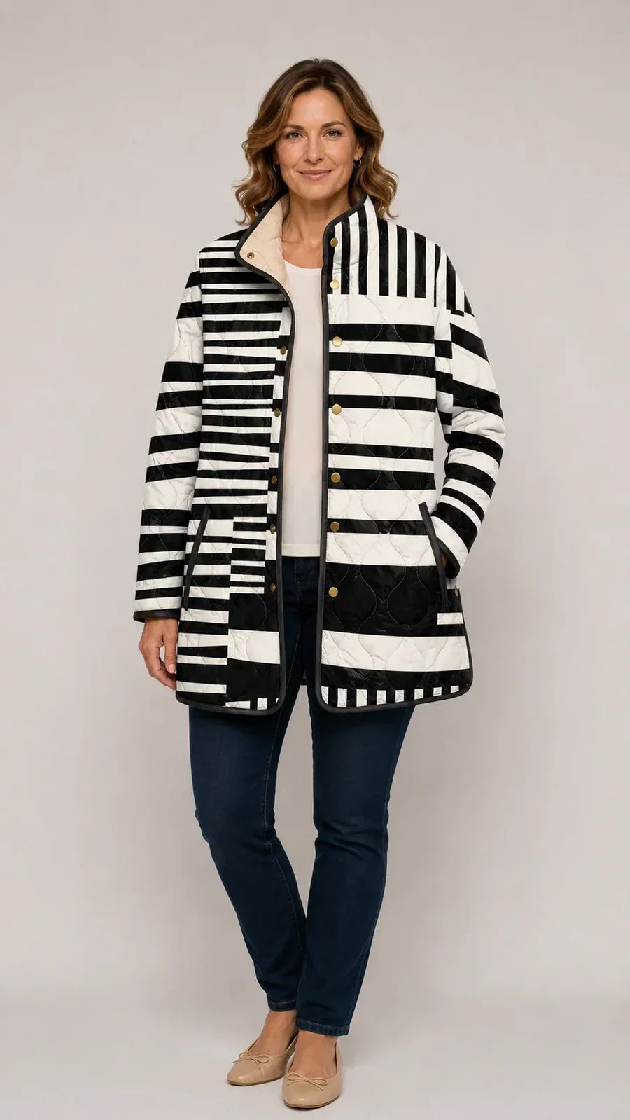 Melissa | Black and White Abstract Quilted Jacket