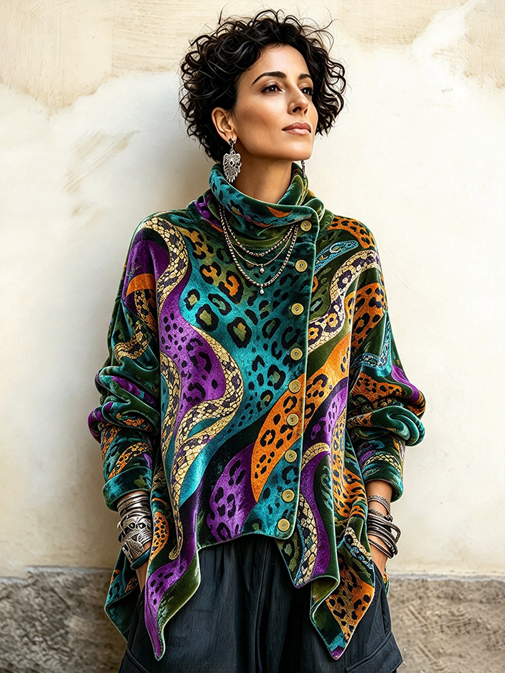 Eleanor™ | Retro Abstract Animal Print Draped Cardigan