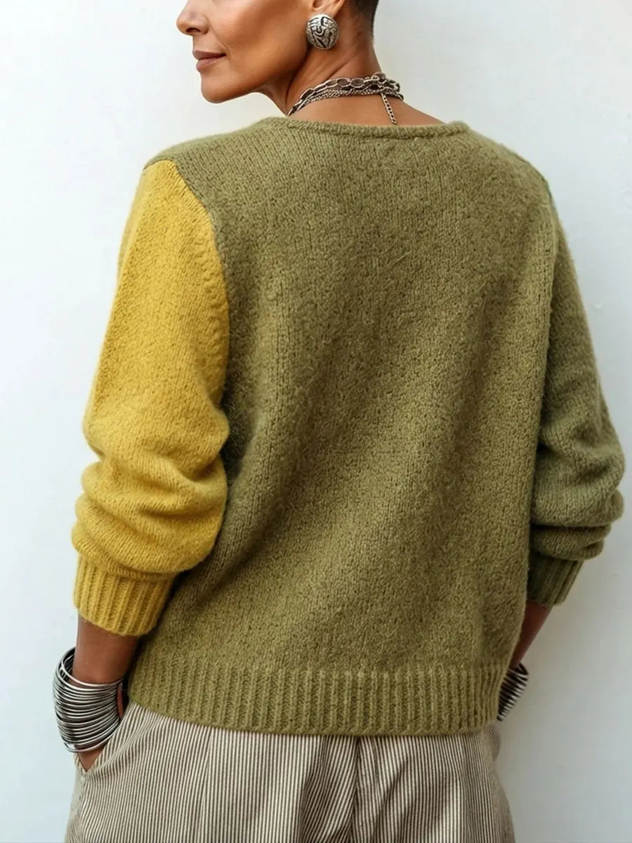 Artistic Cozy Asymmetric Color-block Knit Sweater