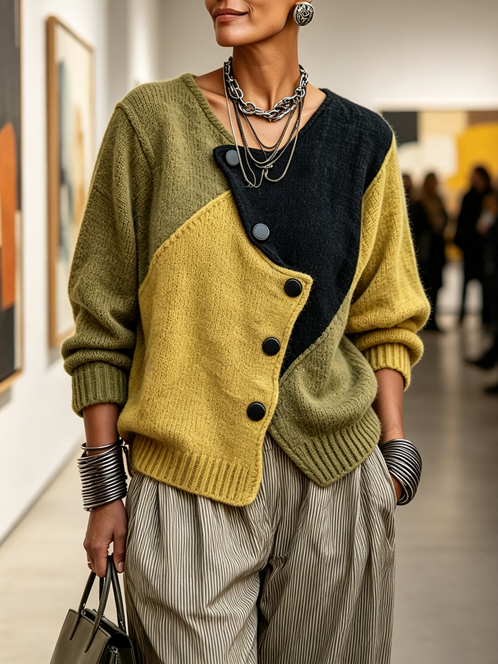 Artistic Cozy Asymmetric Color-block Knit Sweater