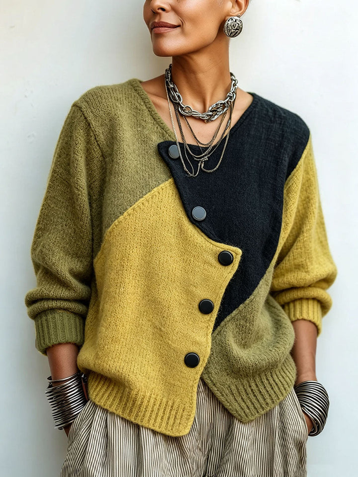 Artistic Cozy Asymmetric Color-block Knit Sweater