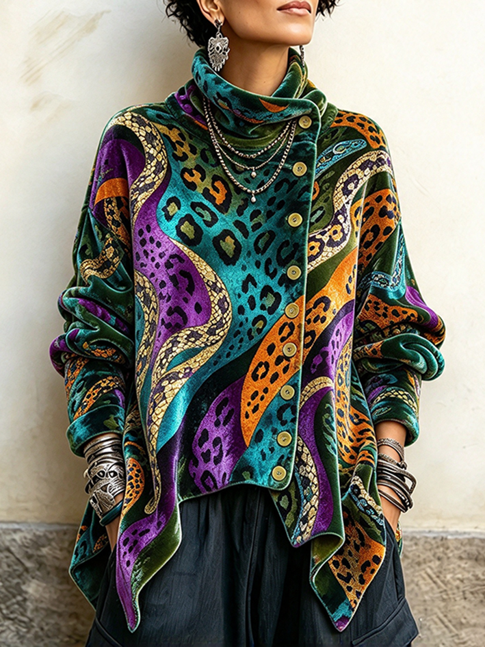 Eleanor™ | Retro Abstract Animal Print Draped Cardigan