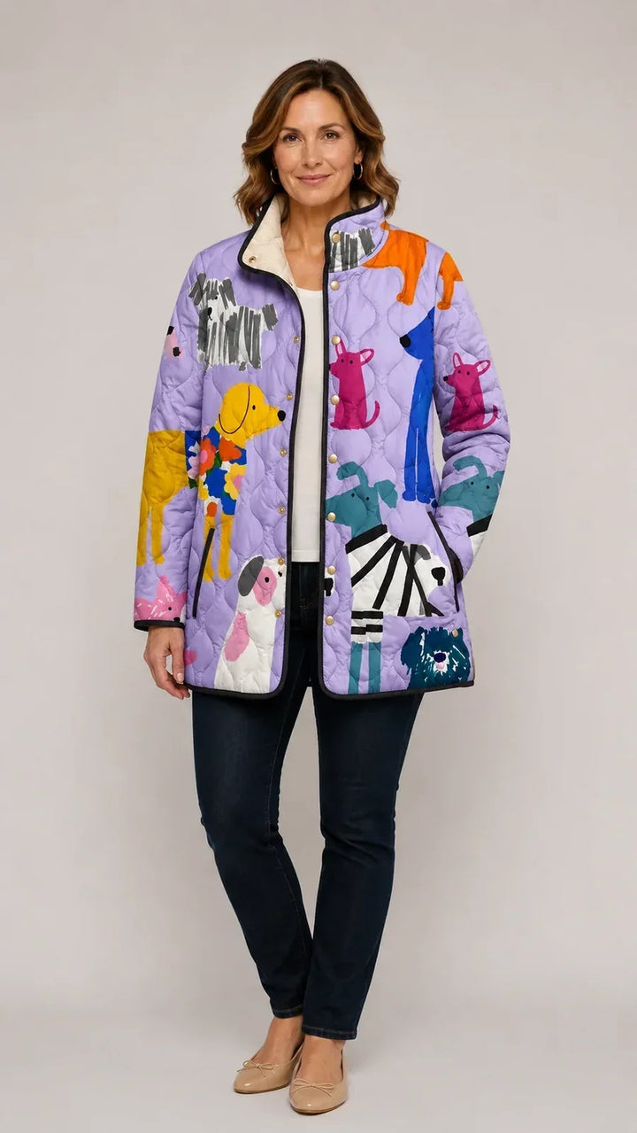 Angela | Casual Quilted Jacket with Dog Print
